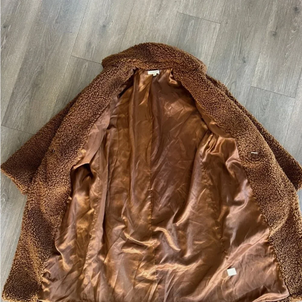 MAX STUDIO Teddy Notch Collar Faux Shearling Car Coat Size Medium - Picture 5 of 8